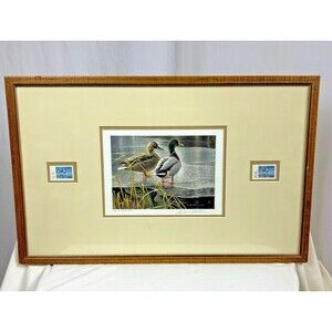 ROBERT BATEMAN 1985 Mallard Duck Pair-Signed/Framed Limited Edition Print+Stamps